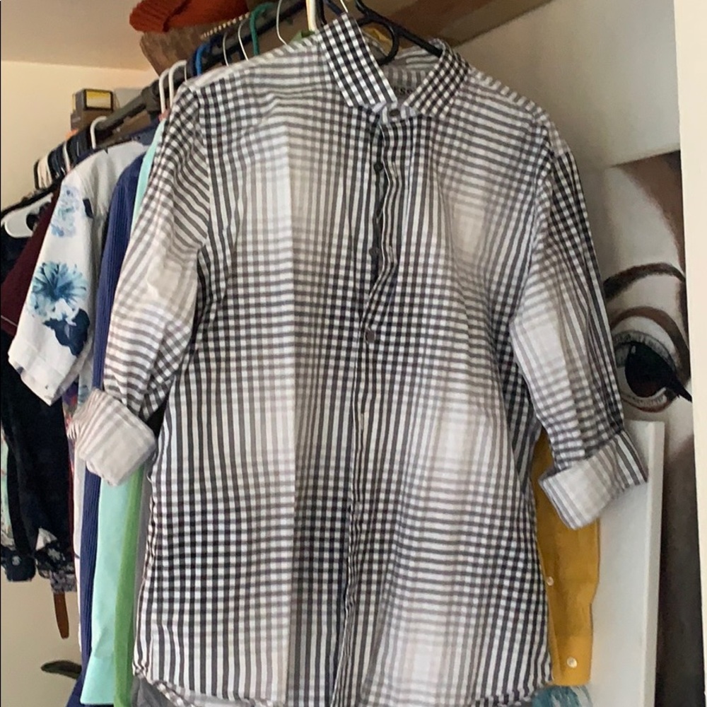Checkered grey and white button down